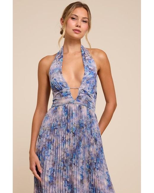 Lulus Blue Gemma Floral Chiffon Maxi Dress