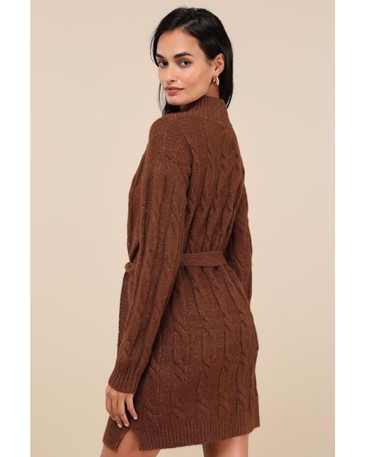 Lulus Natural Warmed Up To You Cable Knit Mock Neck Sweater Dress