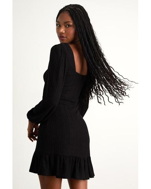 Lulus Black Coveted Sweetness Pointelle Knit Long Sleeve Mini Dress