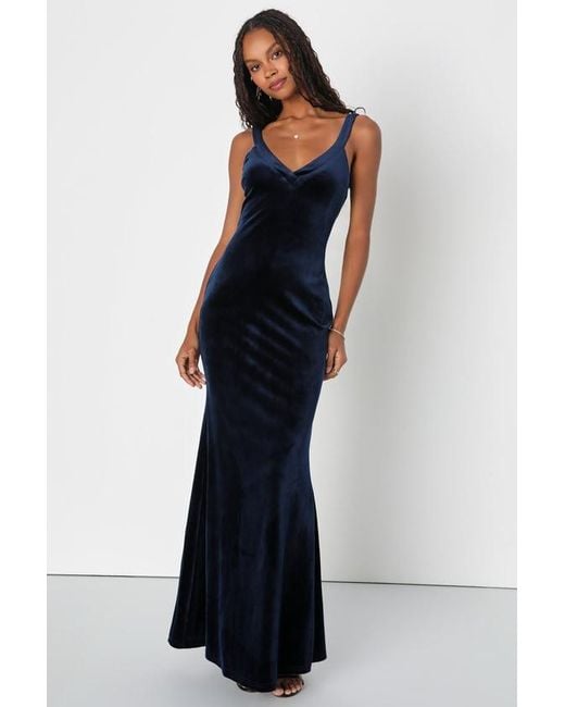 Lulus Blue Perfectly Classy Velvet Strappy Maxi Dress