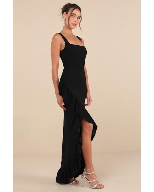 Lulus Black Immaculate Excellence Sleeveless Ruffled Tulip Maxi Dress