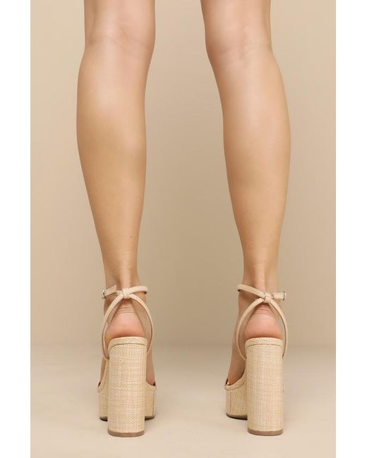 Lulus Brocktan Natural Raffia Platform Ankle Strap High Heel Sandals
