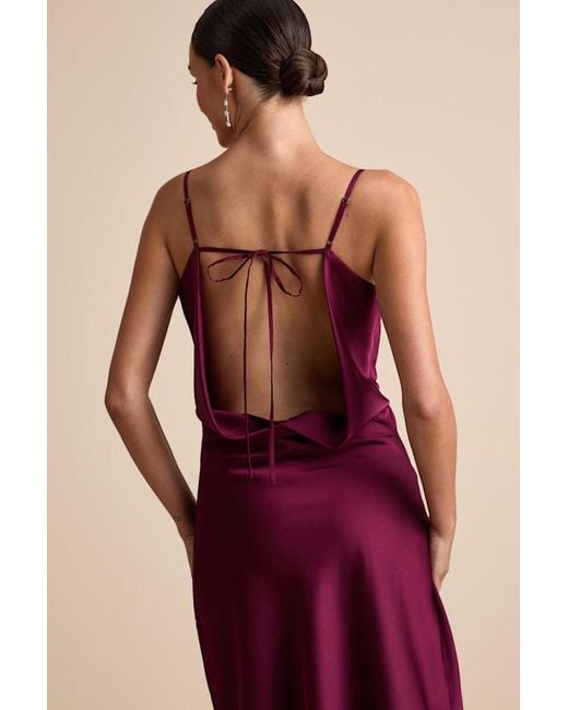 Lulus Red Caleigh Satin Backless Slip Midi Dress