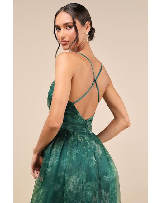 Lulus Green Romance That Wows Floral Print Organza Maxi Dress