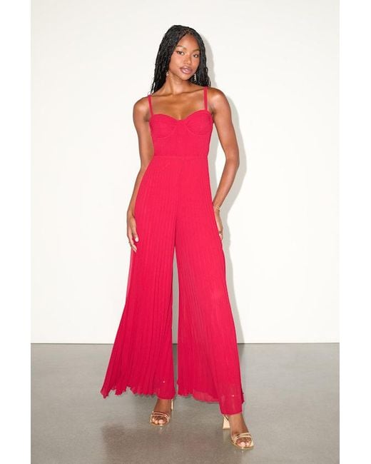 Lulus Red Exemplary Poise Pleated Wide-Leg Jumpsuit