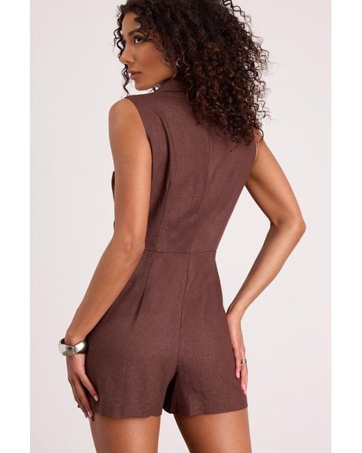 Steve Madden Purple Paris Linen Collared Romper