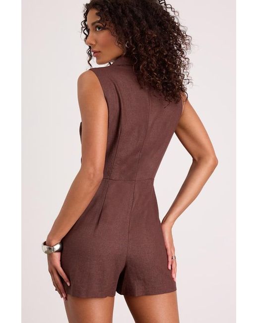 Steve Madden Purple Paris Linen Collared Romper