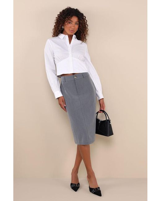 Lulus Gray Unlimited Sophistication Dark High-Rise Midi Skirt