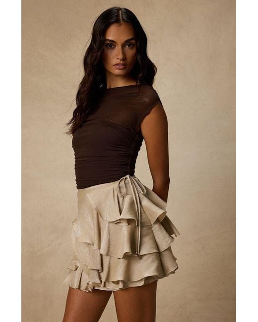 Lulus Natural Lois Lurex Ruffled Mini Skirt
