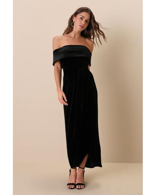 Lulus Natural I'M Enchanted Velvet Off-The-Shoulder Maxi Dress