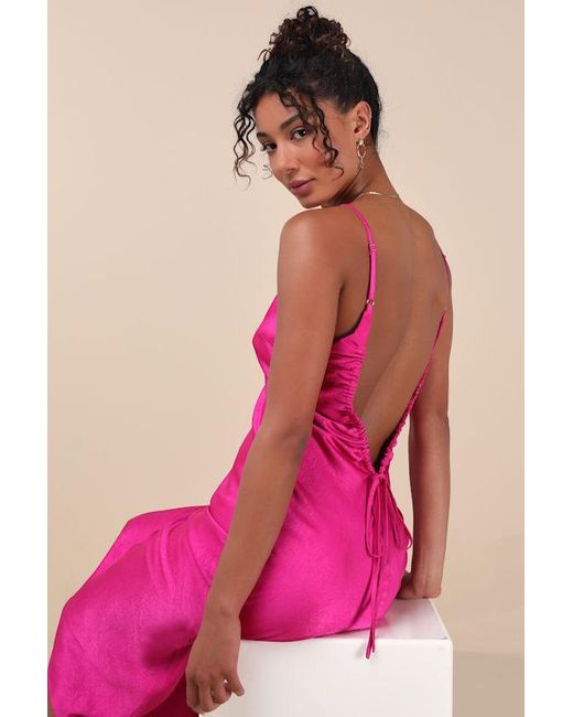 Lulus Pink Katrien Textured Satin Backless Midi Slip Dress