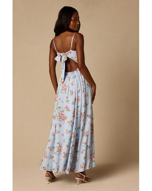 Lulus Blue Ingrid Floral Tie-Back Maxi Dress
