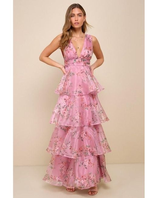 lulus pink long dress Lulus | Pink Floral Square Neck Maxi Dress | Womens | 3X (Available in 2X, 1X, XS, S, M, L, XL)
