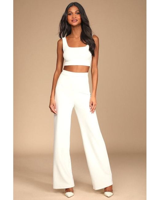 Lulus Natural Only Tonight Two-Piece Wide-Leg Jumpsuit