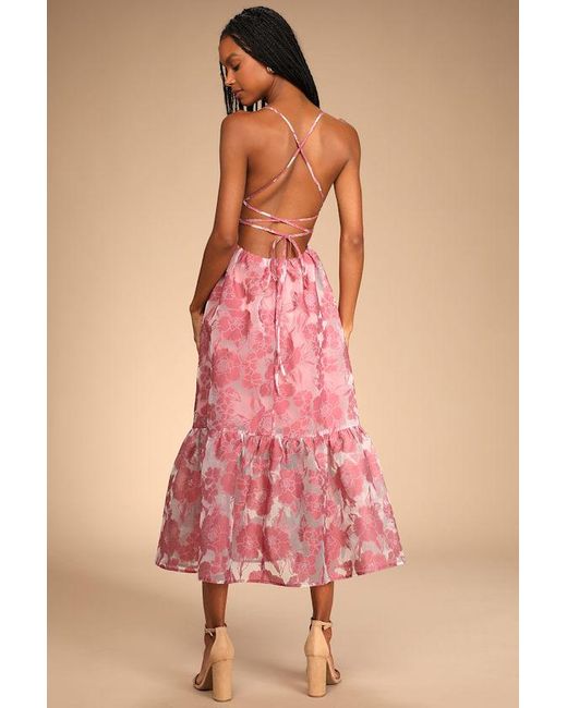 Lulus Feeling Like Forever Rose Jacquard Organza Lace-Up Midi Dress in Pink | Lyst Lulus Feeling Like Forever Rose Jacquard Organza Lace-Up Midi Dress in Pink | Lyst