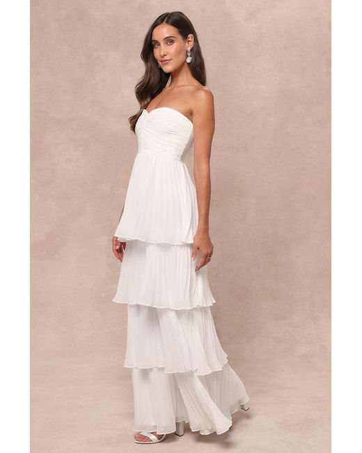Lulus Natural Seriously Sensational Strapless Tiered Maxi Dress