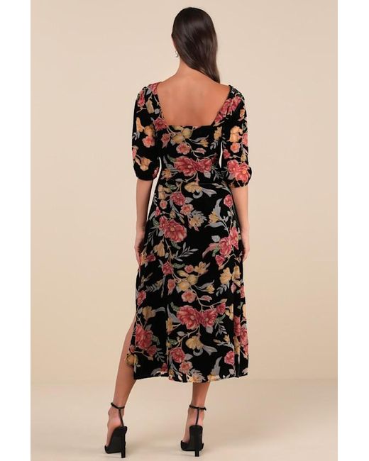 Lulus Natural Gloriously Chic Floral Burnout Short Sleeve Midi Dress
