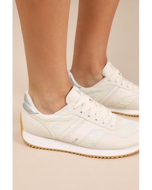 Keds Natural Rena Egret And Cream Floral Lace Lace-Up Sneakers