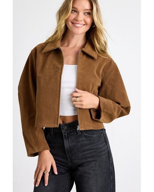 The Korner Brown Leoline Suede Collared Cropped Jacket