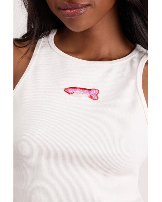 Lulus Pink Going Swimmingly Beaded Graphic Tank Top