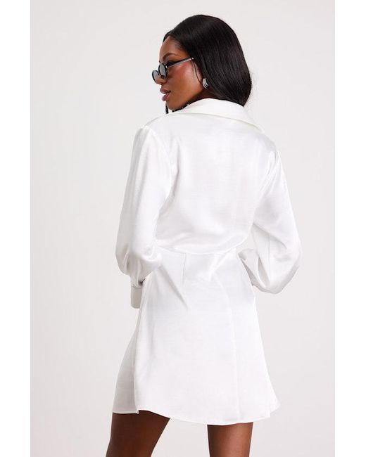 Lulus Black Rumaria Satin Faux-Wrap Mini Dress