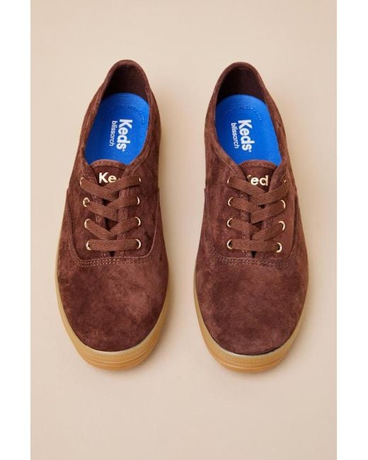 Keds Blue Champion Luxe Chocolate Suede Lace-Up Sneakers