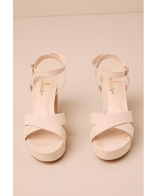 Lulus Natural Selah Light Nude Suede Ankle Strap Heels