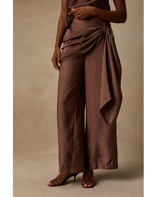 Lulus Brown Clarice Metallic Sash Wide-Leg Pants