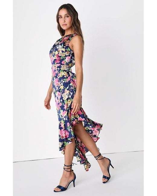 Lulus White Divinely Blooming Multi Floral One-Shoulder Midi Dress