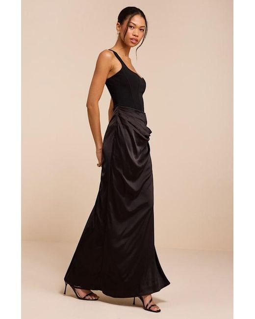 Lulus Black Irene Mixed Media Bustier Maxi Dress