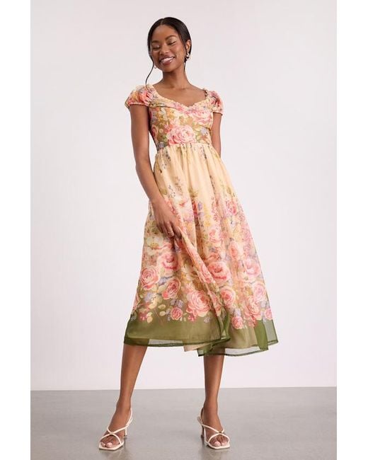 Lulus Pink Celosia Multi Floral Cap Sleeve Midi Dress