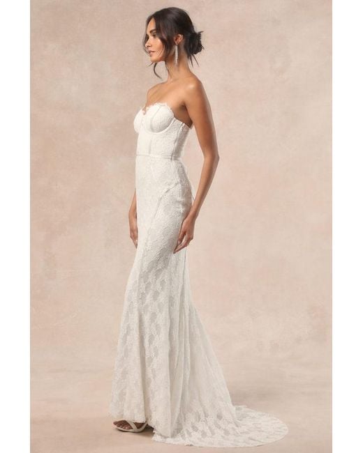Lulus Natural Imani Lace Bustier Mermaid Maxi Dress
