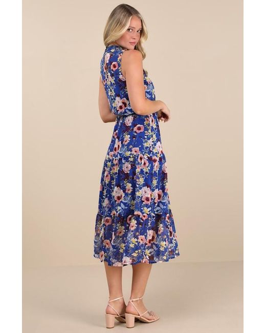 Lulus Blue In My Dreams Floral Print Midi Dress