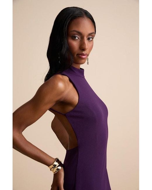 Lulus Purple Damaris Dark Mock Neck Backless Maxi Dress