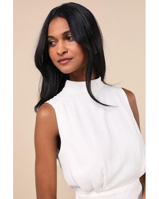 Lulus Natural Classic Elegance Chiffon Sleeveless Mock Neck Mini Dress