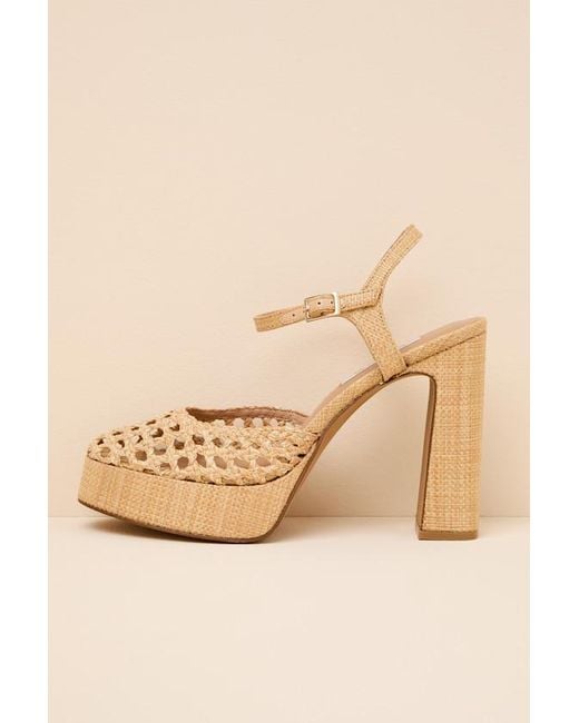 Steve Madden Lexie Natural Raffia Ankle Strap Platform Heels