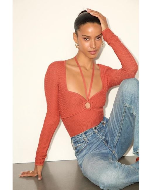 Lulus Orange Brandy Long Sleeve Halter Sweater Top