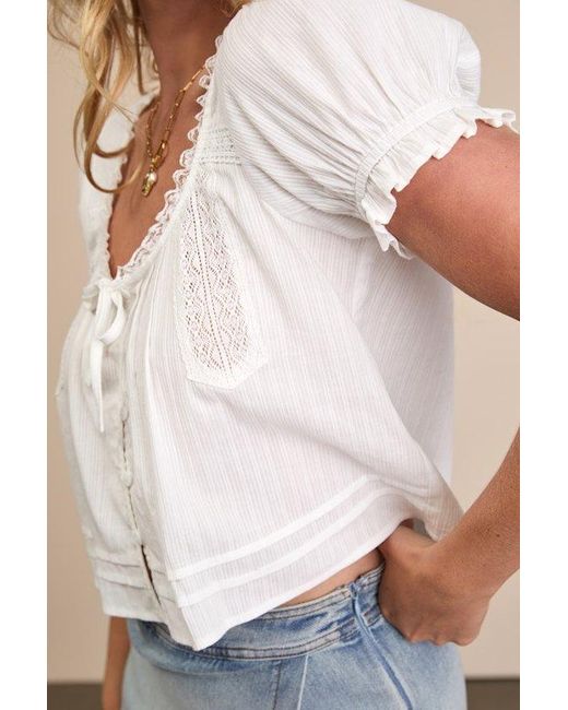 Lulus Natural Kinsie Puff Sleeve Button-Front Top