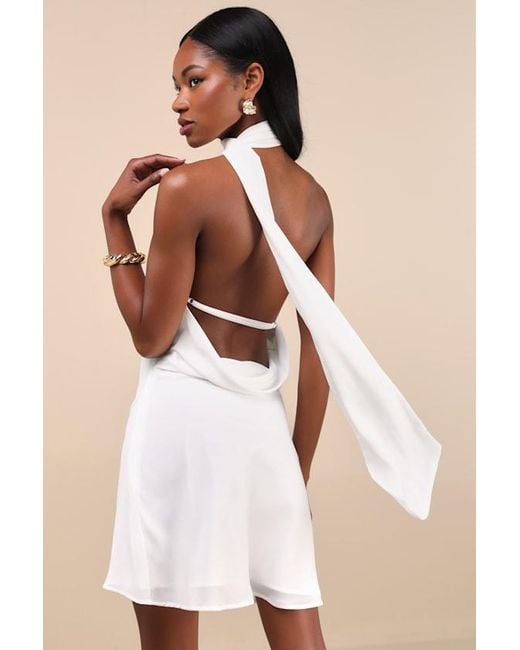 Lulus Natural Isloda One-Shoulder Backless Sash Mini Dress