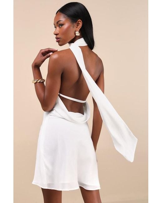 Lulus Natural Isloda One-Shoulder Backless Sash Mini Dress