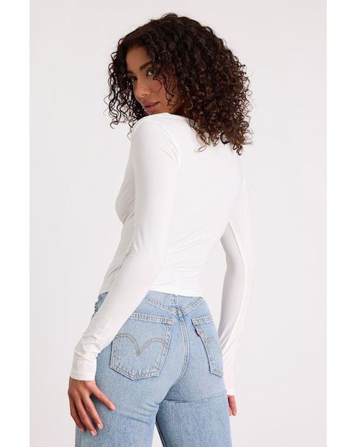 Lulus White Zeffie Cowl Neck Rhinestone Long Sleeve Top