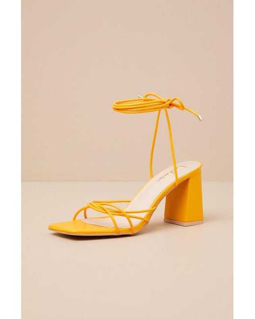 Lulus Orange Orlie Tangerine Strappy Lace-Up High Heel Sandals