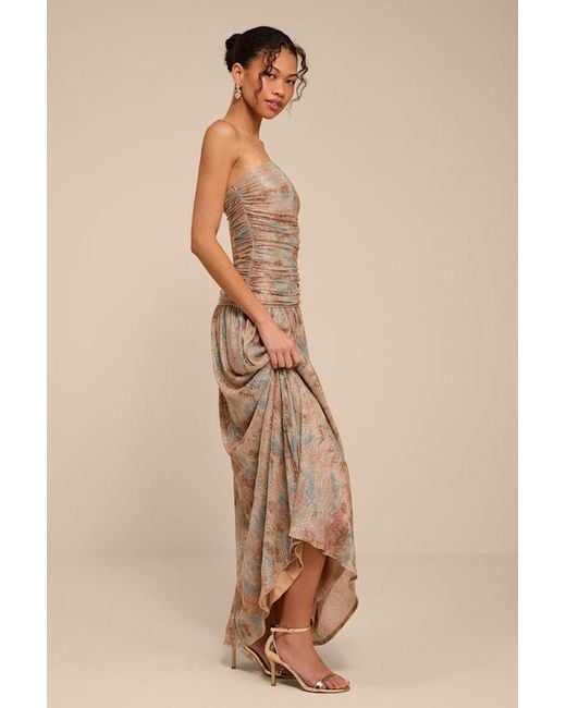 Lulus Natural Aubriana Multi Abstract Lurex Maxi Dress