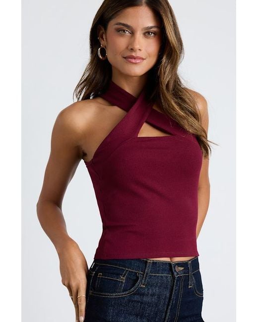 Lulus Red Essential Energy Ribbed Sleeveless Cross-Front Top