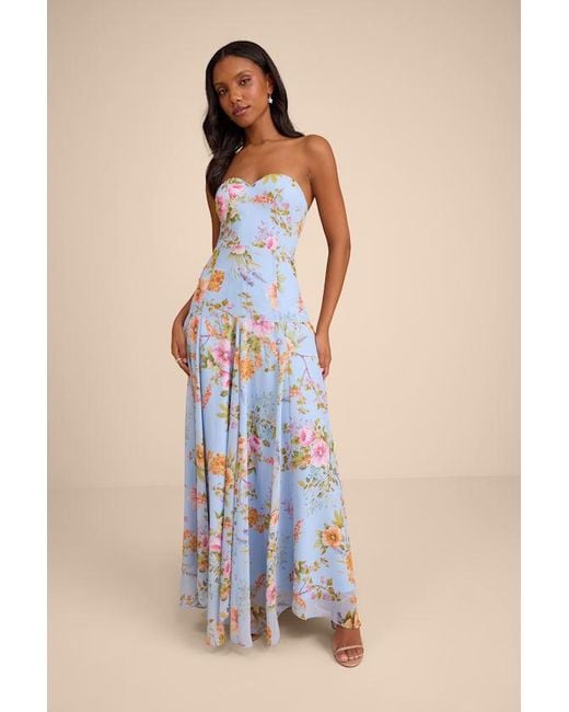 Lulus Blue Alandria Floral Drop Waist Maxi Dress