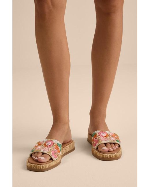 Steve Madden Pink Boardwalk Floral Multi Embellished Flatform Slide Sandals