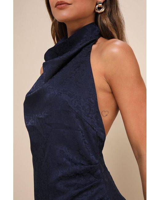 Lulus Blue Simply A Stunner Jacquard Cowl Backless Mini Dress