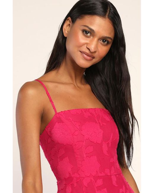 Lulus Red Days With You Floral Burnout Ruffled Mini Dress