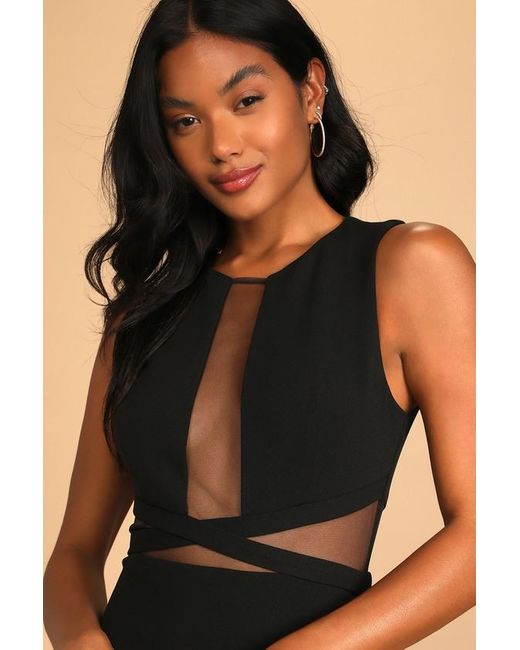 Lulus Black Not Meshing Around Cutout Bodycon Midi Dress