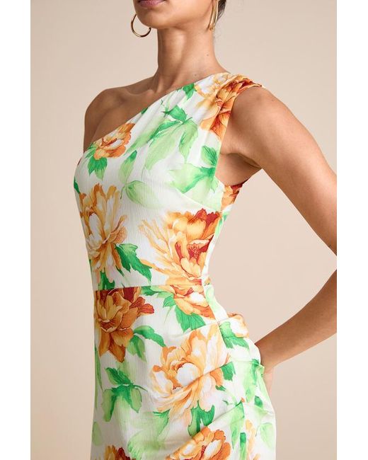 Lulus White Divinely Blooming Multi Floral One-Shoulder Midi Dress
